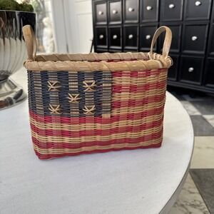 Americana Wicker Basket~ Hand Woven 10" Long x 6" Wide x 7.25" Tall